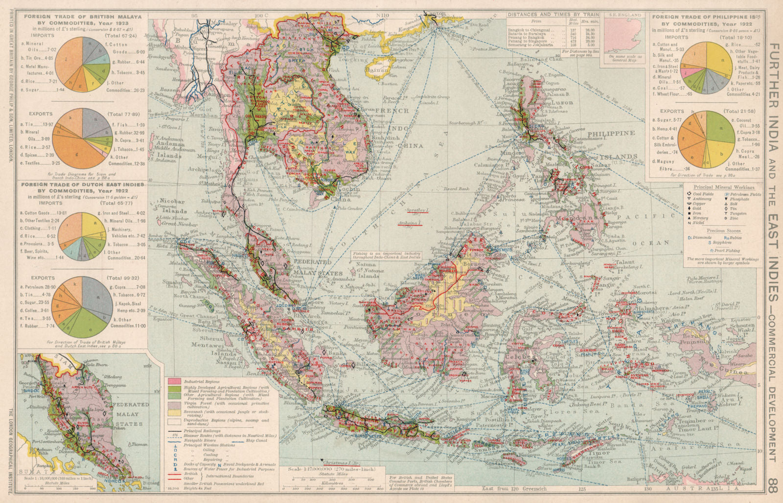 Indochina & East Indies. Commercial Mining Minerals Agricultural 1925 old map